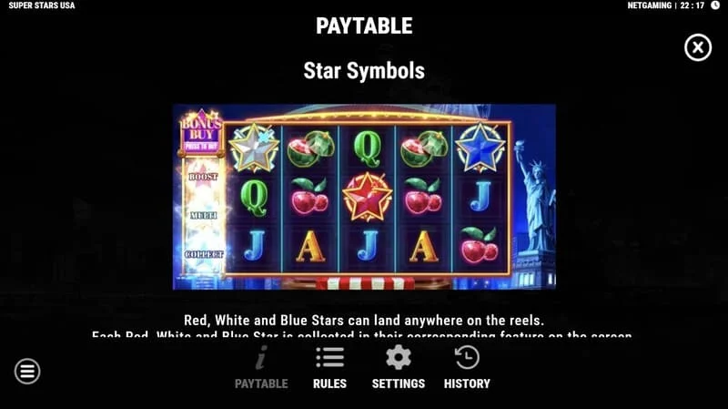 Super Stars USA - stjärnsymboler i Hold & Win